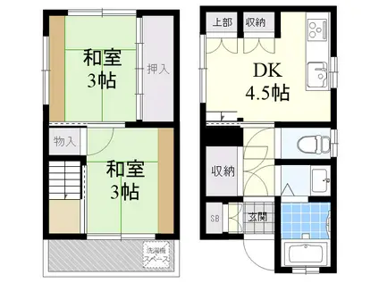 阪神本線 石屋川駅 徒歩8分 2階建 築31年(2DK)の間取り写真