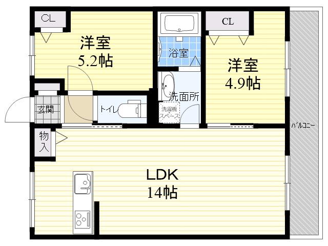 リアライズ箕岡(2LDK/1階)の間取り写真