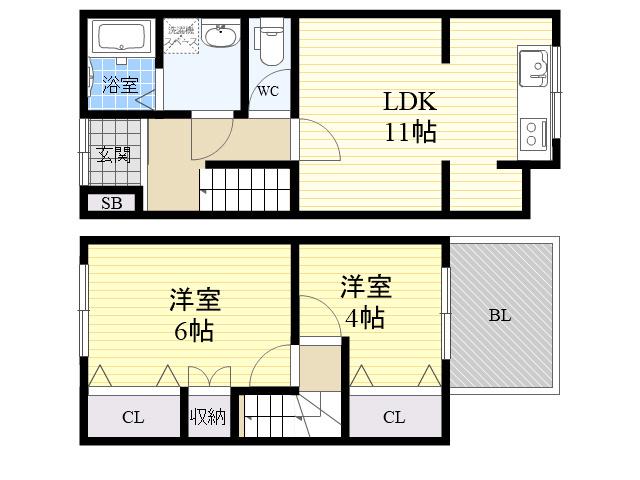 JR東海道・山陽本線 六甲道駅 徒歩8分 2階建 築52年(2LDK)の間取り写真