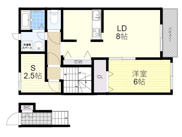 BRICKS本山A棟(1SLDK/2階)の間取り写真