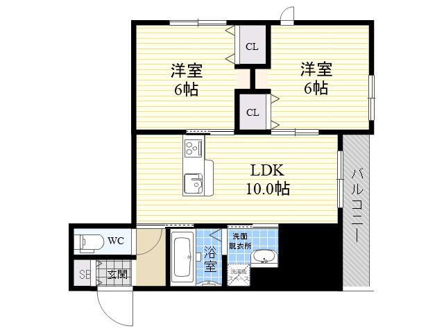 オーズ篠原北町(2LDK/3階)の間取り写真