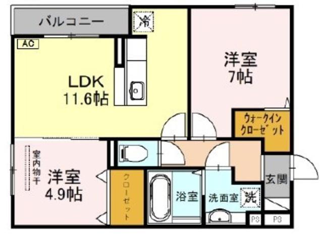 グレイスコート本山中町(2LDK/2階)の間取り写真