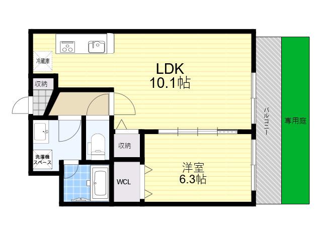 ブルーミンメドー本山(1LDK/1階)の間取り写真