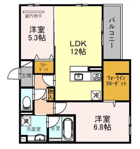 ラポール岡本(2LDK/2階)の間取り写真
