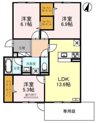 エレナ本山(3LDK/1階)の間取り写真