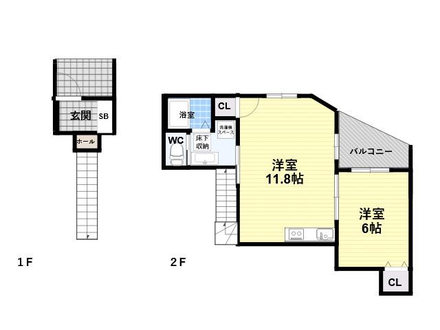 シェリル神戸岡本(1LDK/2階)の間取り写真