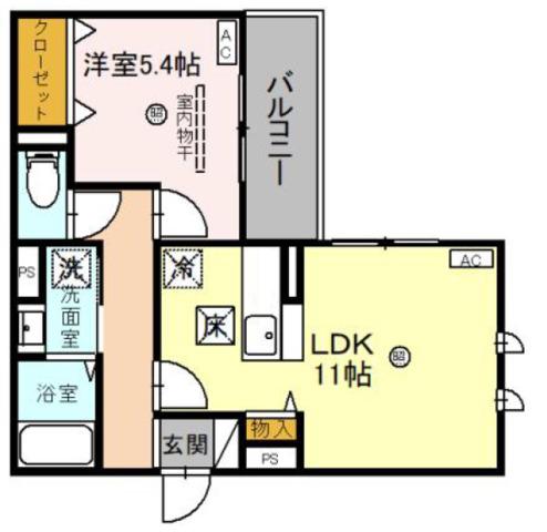 バレンティア(1LDK/1階)の間取り写真