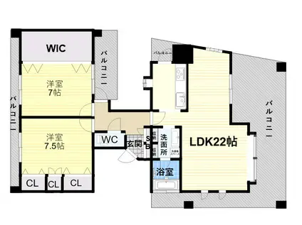 シェヌ—ア御影(2LDK/8階)の間取り写真