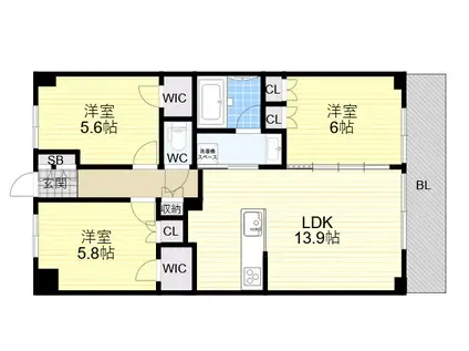 ミレーネ神戸住吉本町(3LDK/1階)の間取り写真