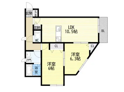 サンビルダープラス高羽ガーデン(2LDK/1階)の間取り写真