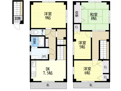 阪神本線 新在家駅 徒歩2分 3階建 築29年(4DK)の間取り写真