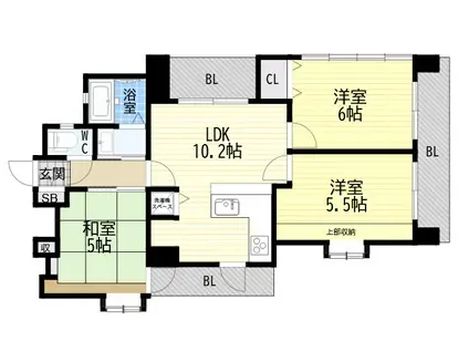 サンビルダー北野壱番館(3LDK/6階)の間取り写真