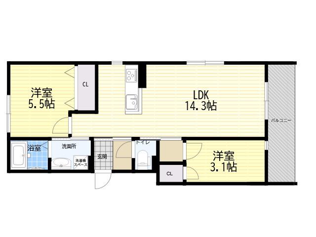 リブレメゾン住吉2(2LDK/1階)の間取り写真