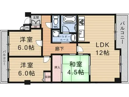 ライオンズマンション山科小野(3LDK/3階)の間取り写真