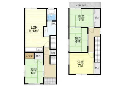 JR桜井線 長柄駅 徒歩15分 2階建 築35年(4LDK)の間取り写真