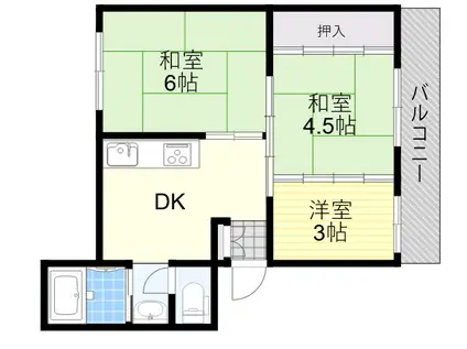 コーポレート筒井(3DK/2階)の間取り写真