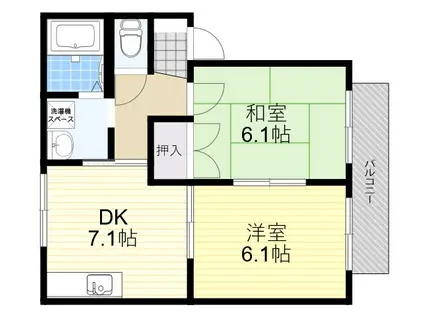 ドムール芝辻(2DK/2階)の間取り写真