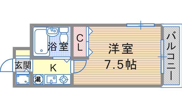 ラフォーレ兵庫(1K/2階)の間取り写真
