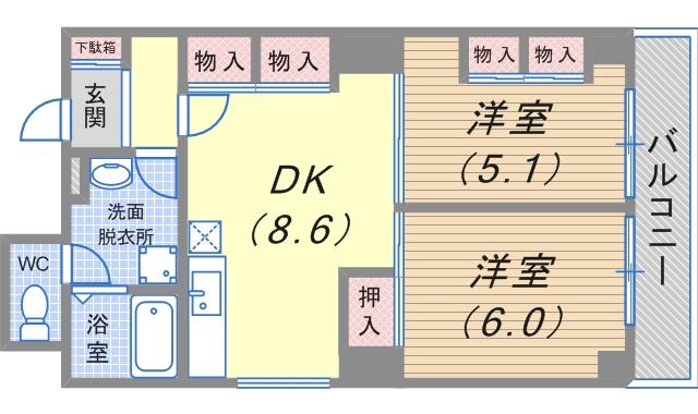 メゾン西柳原(2DK/7階)の間取り写真