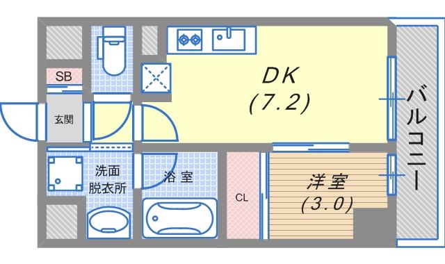 みやびアローズ神戸(1DK/8階)の間取り写真