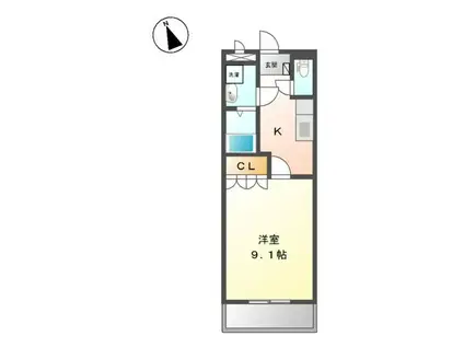 レジデンスE&R(1K/2階)の間取り写真