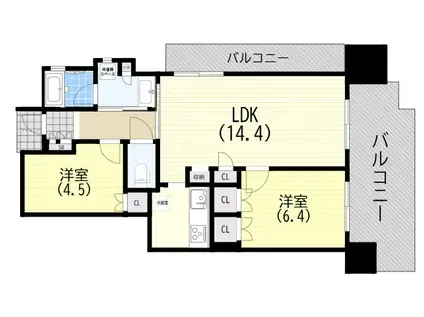 プレステージ四天王寺ラフィース(2LDK/9階)の間取り写真