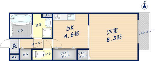 シャンブル(1DK/1階)の間取り写真