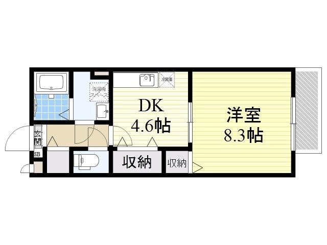 シャンブル(1DK/2階)の間取り写真