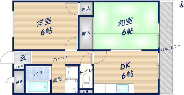 カルム東大阪(1SDK/5階)の間取り写真