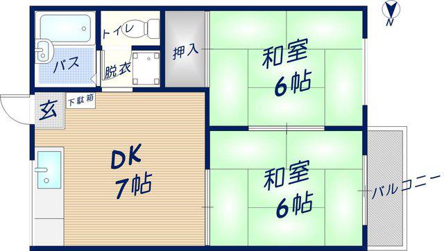 ヒルサイドテラス(2DK/2階)の間取り写真