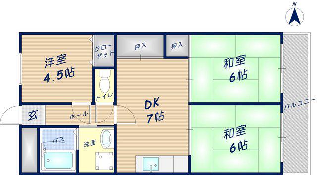 木の国ハイツ(3DK/3階)の間取り写真