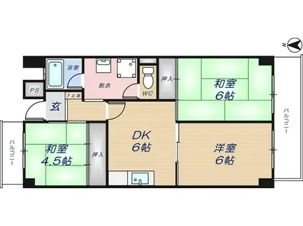 カーサベージュ(3DK/2階)の間取り写真
