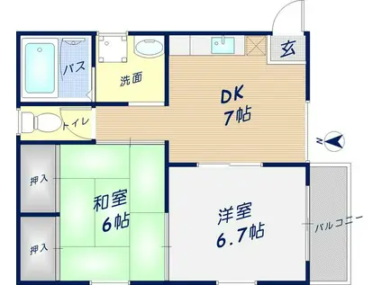 フェリスガーデン(2DK/2階)の間取り写真