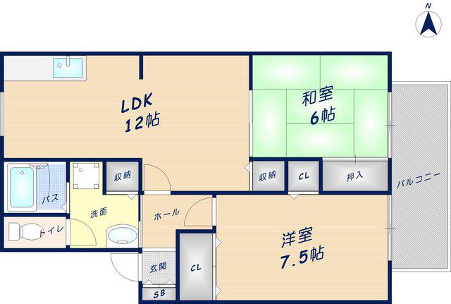 ムカイ セントラルハイツ(2LDK/2階)の間取り写真