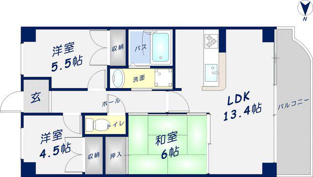 ディオフェルティー石切(3LDK/3階)の間取り写真