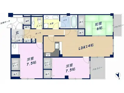 メロディハイムエクセル石切(3LDK/1階)の間取り写真