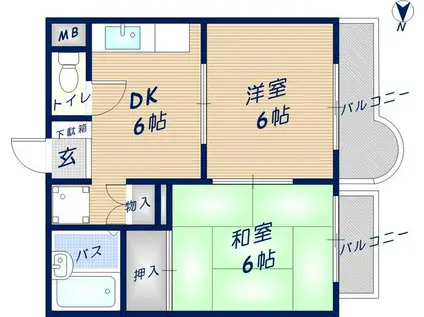 花園ニューライフマンション(2DK/2階)の間取り写真