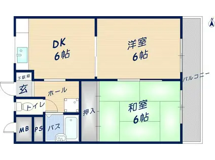 サンライフ若江本町(2DK/4階)の間取り写真