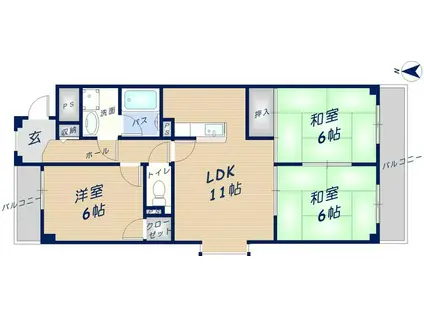 グランドゥール西岡(3LDK/5階)の間取り写真