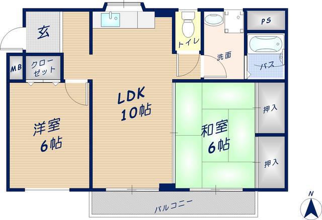 ハピネス2000(2LDK/3階)の間取り写真