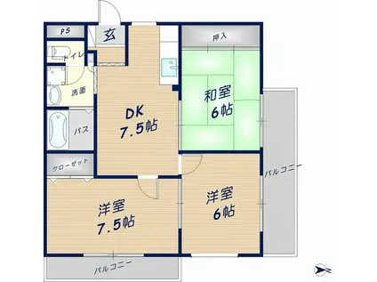 カーサ山野(3DK/4階)の間取り写真