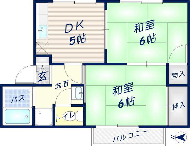 グリーンノート(2DK/1階)の間取り写真