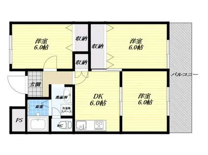 シャンポール東大阪(3DK/6階)の間取り写真