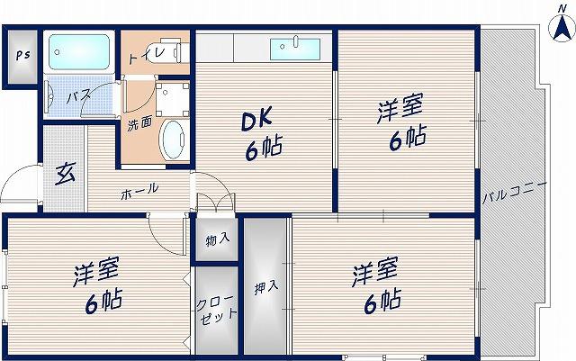 シャンポール東大阪(3DK/1階)の間取り写真