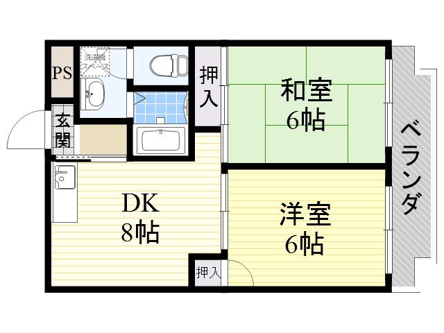 グロースコート新町(2DK/3階)の間取り写真
