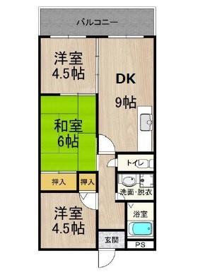 カーサフィオーレ壱番館(3DK/3階)の間取り写真