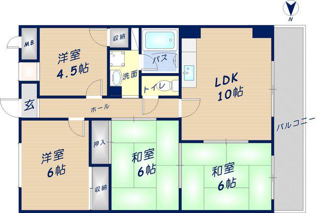 城賀パレス(4LDK/2階)の間取り写真