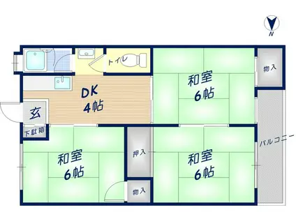徳野コーポ(3DK/1階)の間取り写真