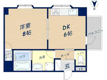 ツカサロイヤルハイツ瓢箪山(1DK/4階)の間取り写真