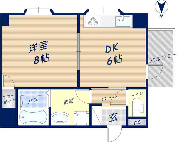 ツカサロイヤルハイツ瓢箪山(1DK/4階)の間取り写真